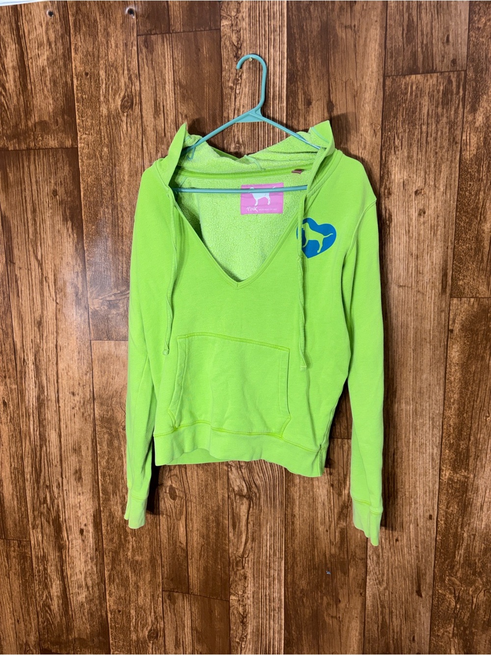 PINK Victoria's Secret Neon Green V-Neck Hoodie
